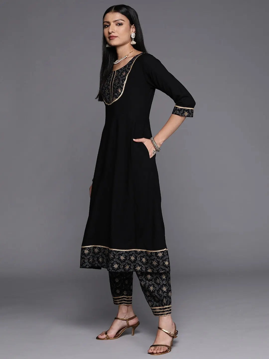 Black Party Wear Embroidery Worked Kurta With Pant And Duppata Set Desi Soul