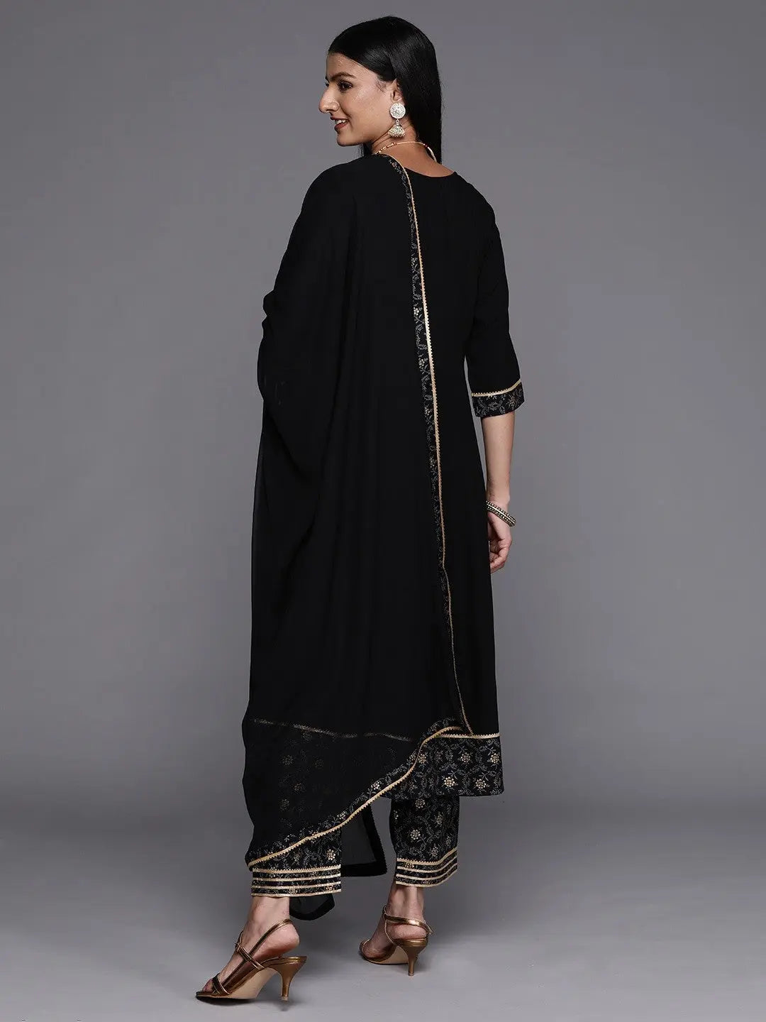 Black Party Wear Embroidery Worked Kurta With Pant And Duppata Set Desi Soul