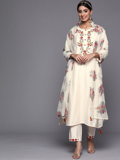 Off White Party Wear Embroidery Worked Kurta With Pant And Duppata Set Desi Soul