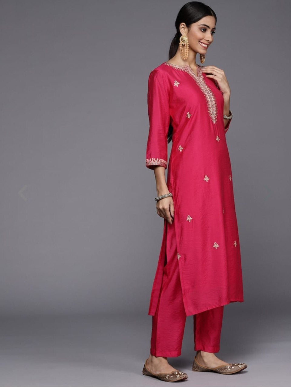 Red Party Wear Embroidery Worked Kurta With Pant And Duppata Set Desi Soul