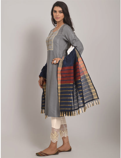 Grey Party Wear Embroidery Worked Kurta With Pant And Duppata Set Desi Soul