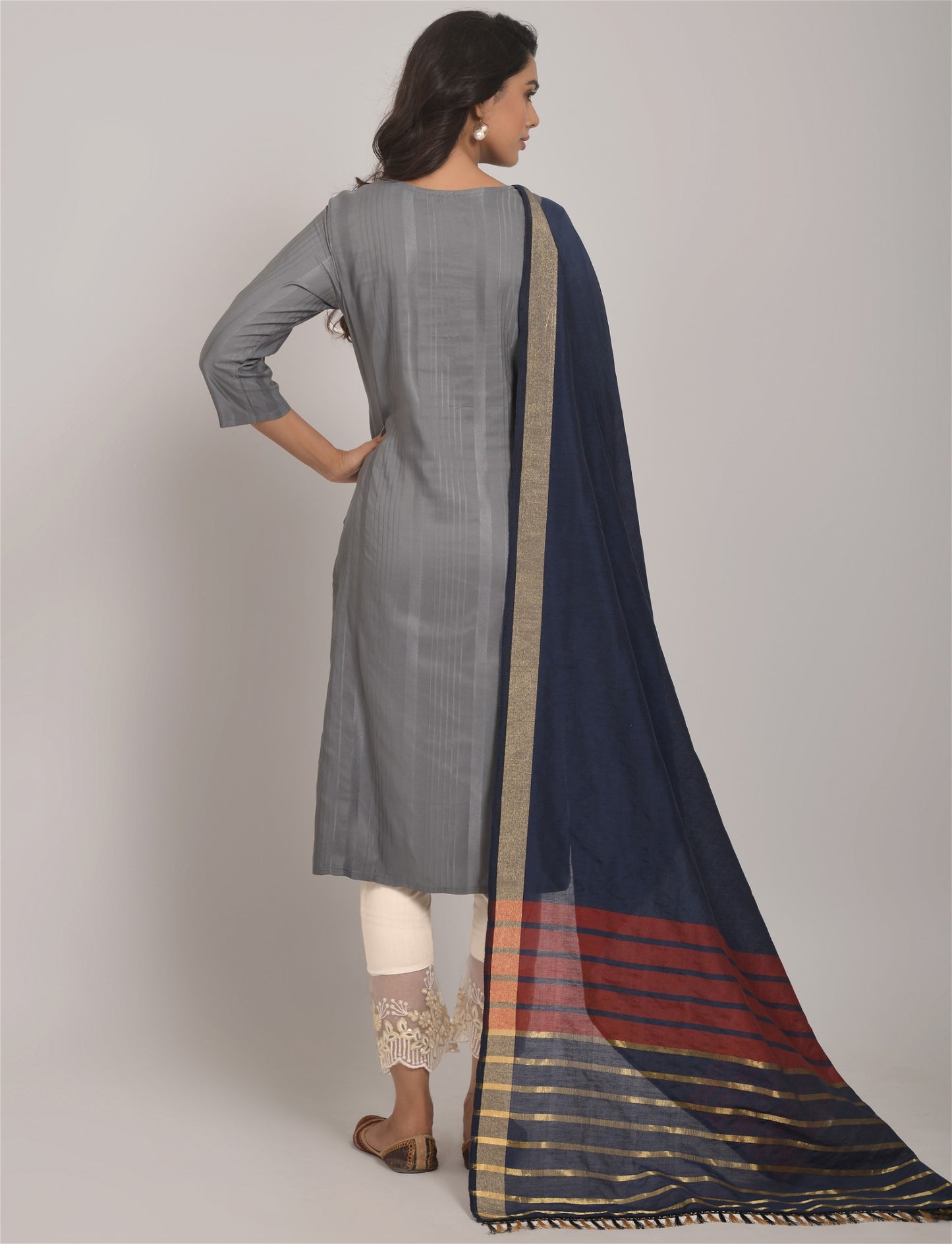 Grey Party Wear Embroidery Worked Kurta With Pant And Duppata Set Desi Soul