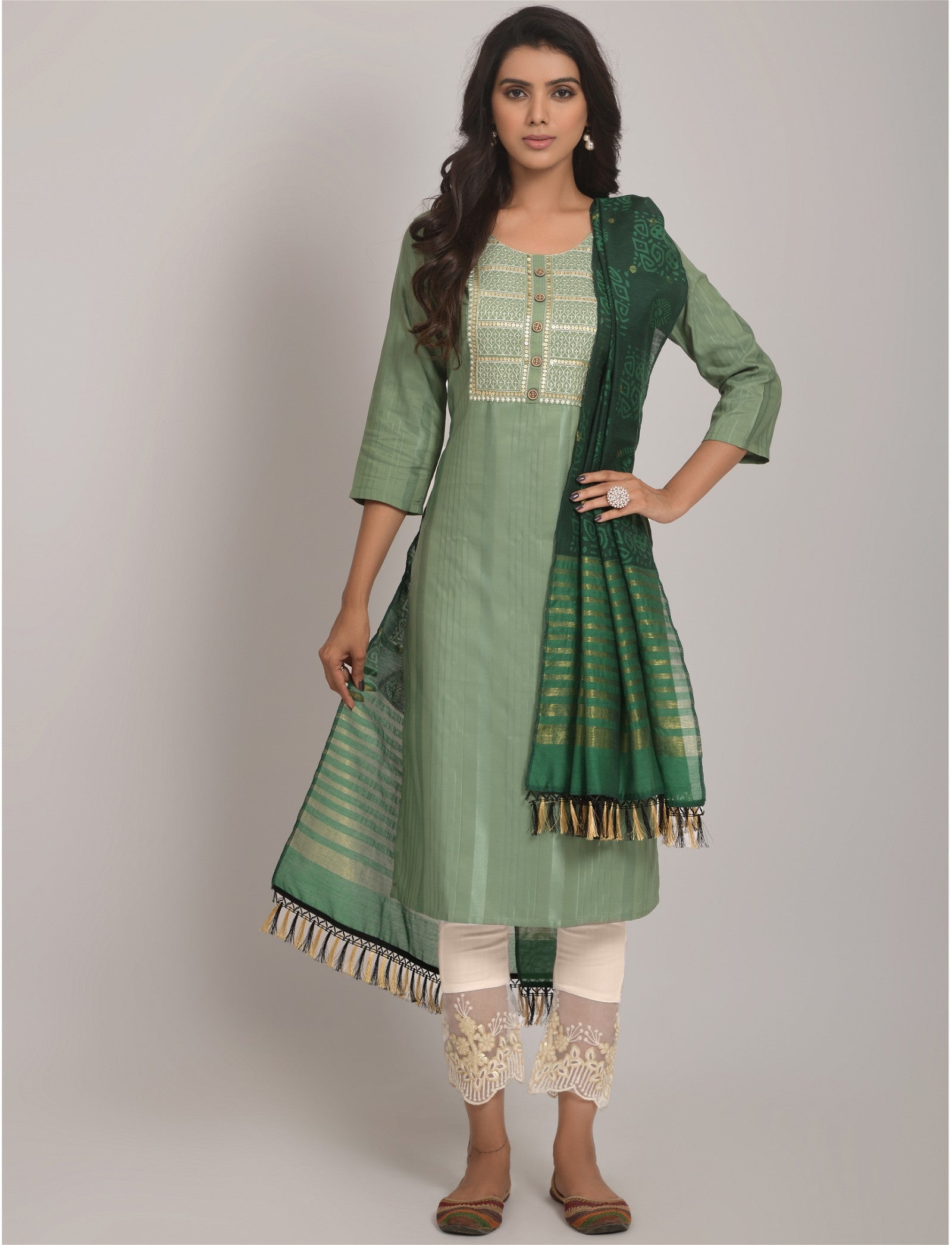 Pista Party Wear Embroidery Worked Kurta With Pant And Duppata Set Desi Soul