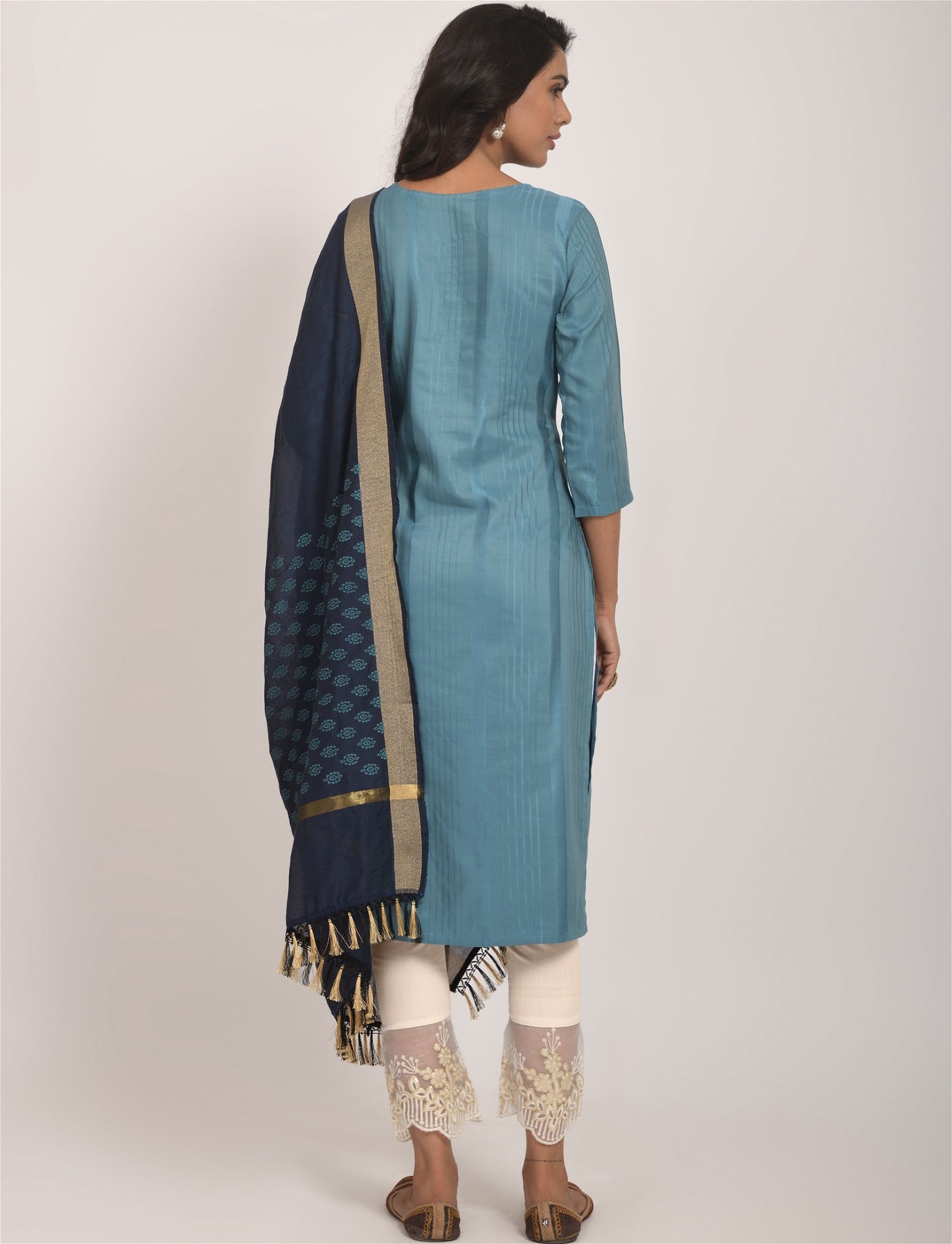 Sky Blue Party Wear Embroidery Worked Kurta With Pant And Duppata Set Desi Soul