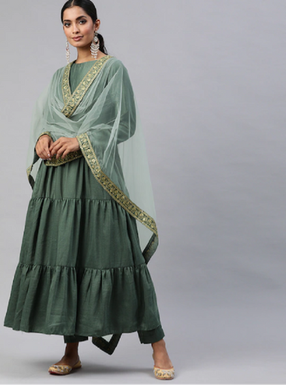 Green Party Wear Embroidery Worked Kurta With Pant And Duppata Set Desi Soul