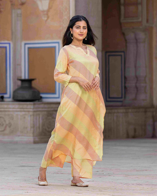 Mustard Colour Pure Muslin Readymade Kurti With Bottom Set Desi Soul