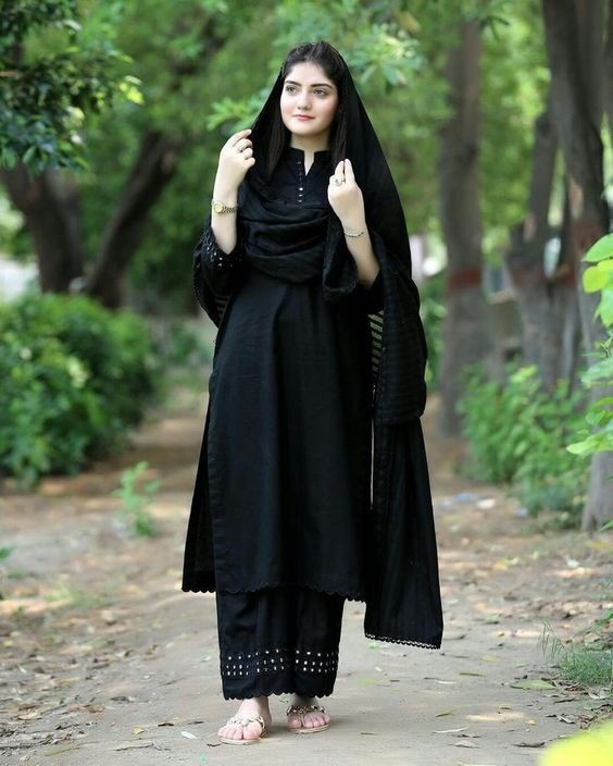 Black Embroidery Kurta set with Mirror work Desi Soul