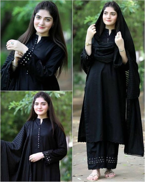 Black Embroidery Kurta set with Mirror work Desi Soul