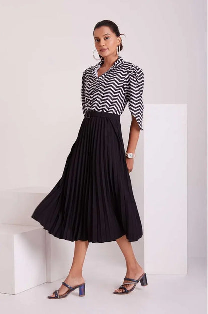 Black and White Pleated Western Wear Stylish Dress For Women - Let Us Vogue