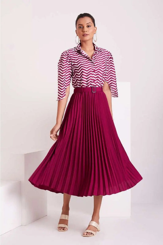 Purple and White Pleated Western Wear Stylish Dress For Women - Let Us Vogue