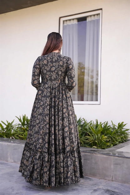 Floral Print Designer Full Round Flair Indo - Western for Women Desi Soul