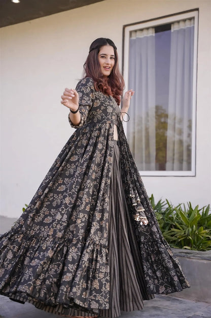 Floral Print Designer Full Round Flair Indo - Western for Women Desi Soul