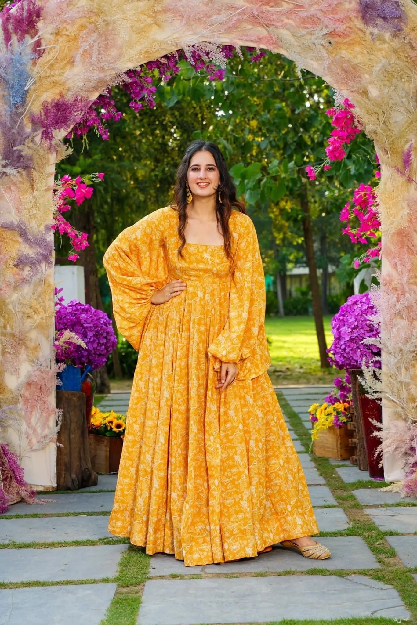 Yellow Beautiful and Stylish Full Flair Gown for Women Desi Soul