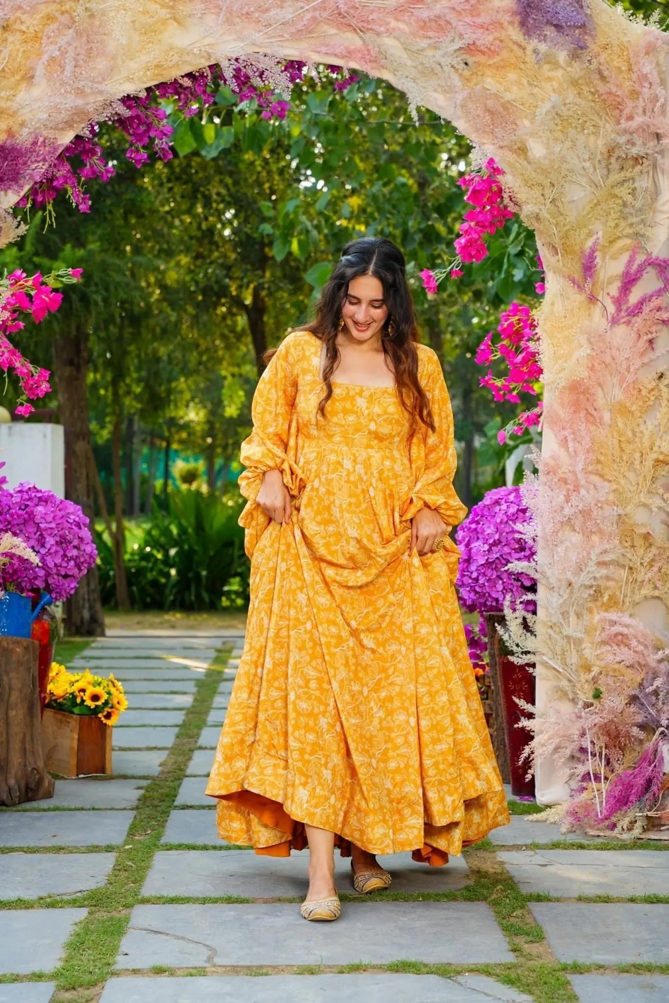 Yellow Beautiful and Stylish Full Flair Gown for Women Desi Soul