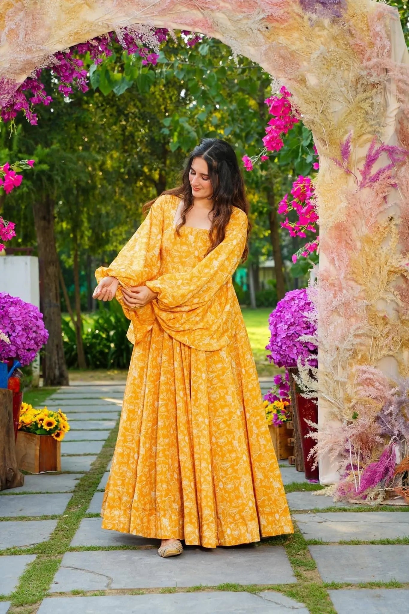 Yellow Beautiful and Stylish Full Flair Gown for Women Desi Soul