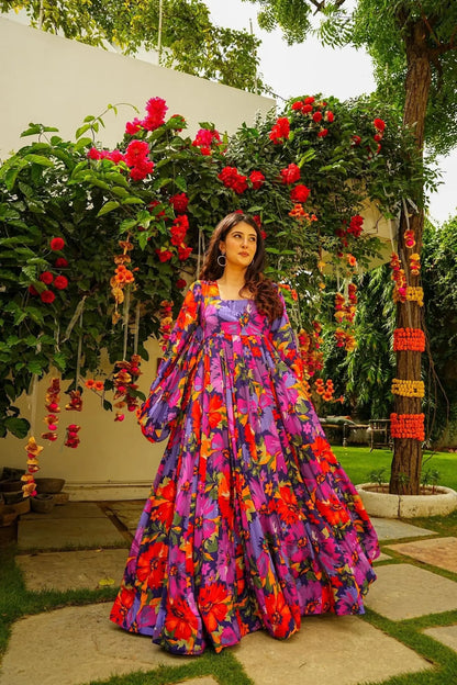 Multi Color Beautiful and Stylish Full Flair Gown for Women Desi Soul