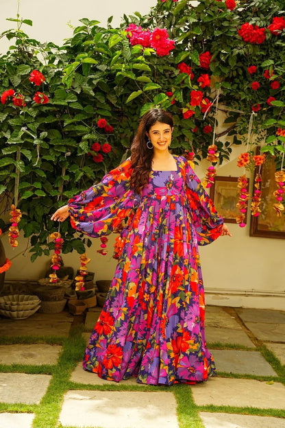 Multi Color Beautiful and Stylish Full Flair Gown for Women Desi Soul