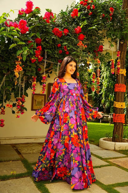 Multi Color Beautiful and Stylish Full Flair Gown for Women Desi Soul