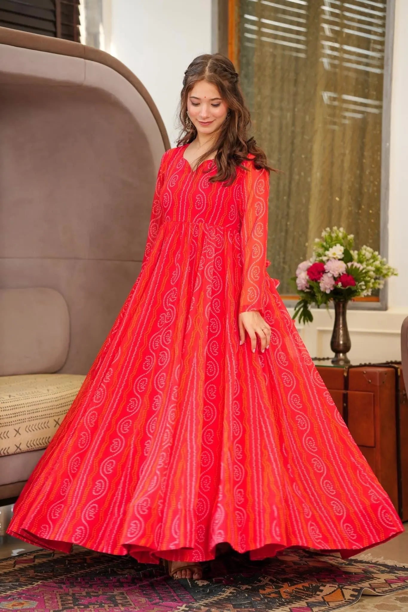 Red Color Beautiful and Stylish Full Flair Gown for Women Desi Soul