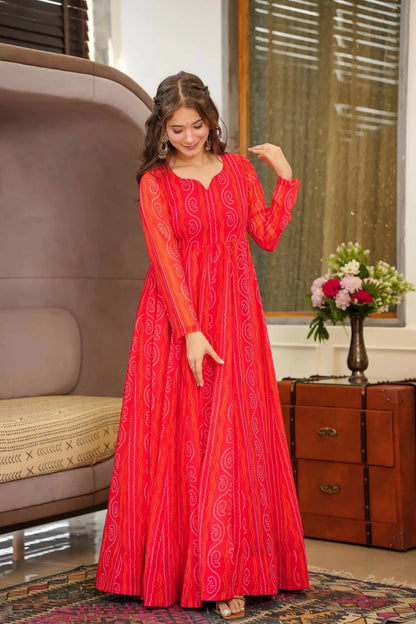 Red Color Beautiful and Stylish Full Flair Gown for Women Desi Soul