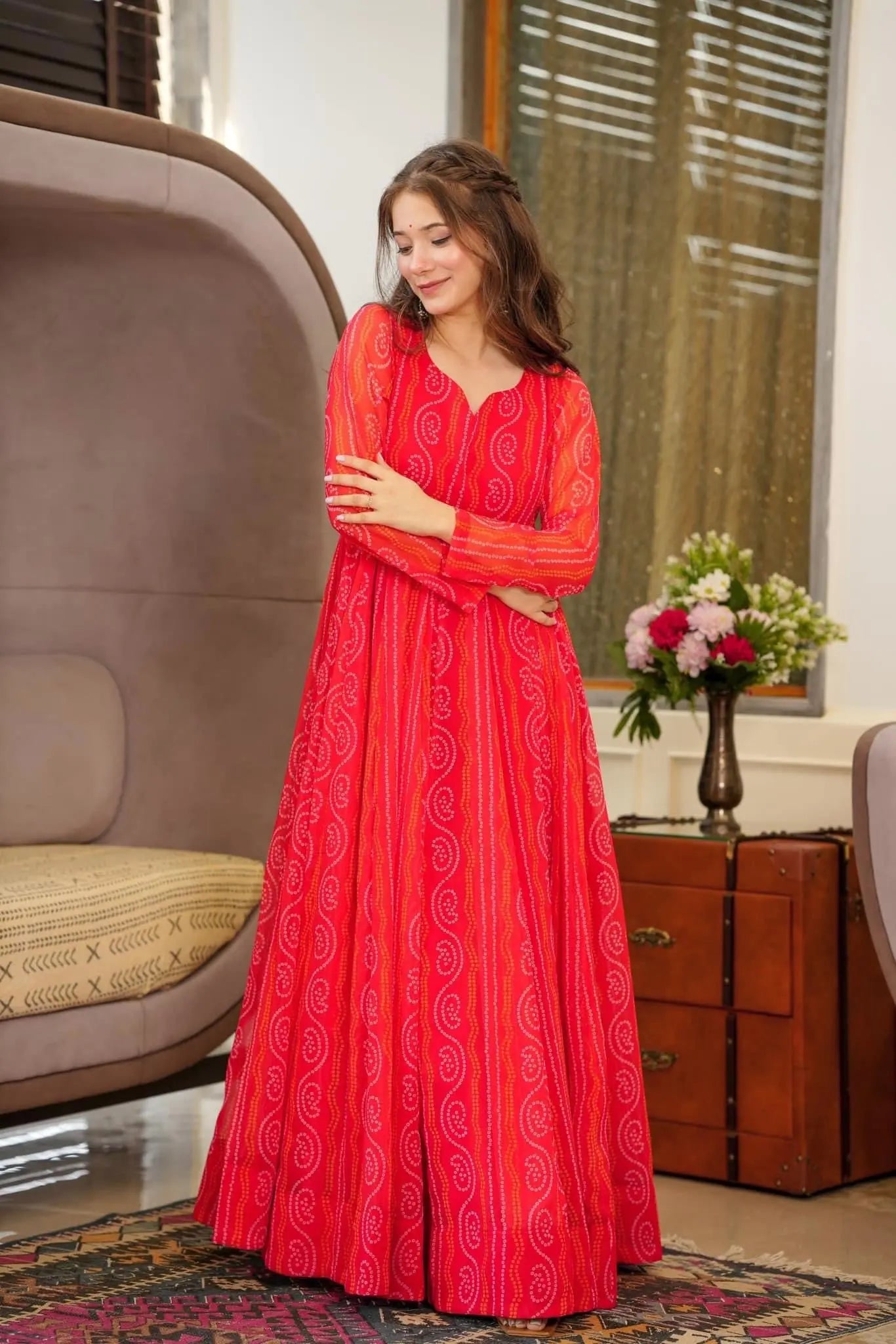 Red Color Beautiful and Stylish Full Flair Gown for Women Desi Soul