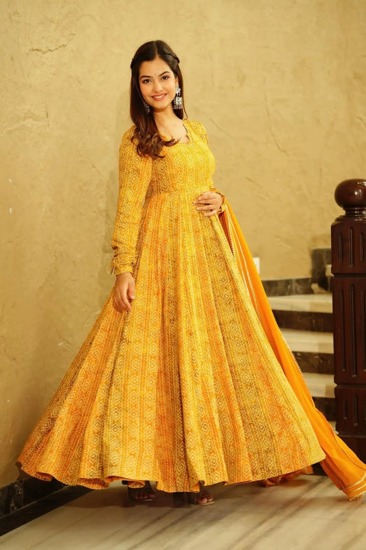 Beautiful and Stylish Full Flair Gown for Women In Yellow Color Desi Soul