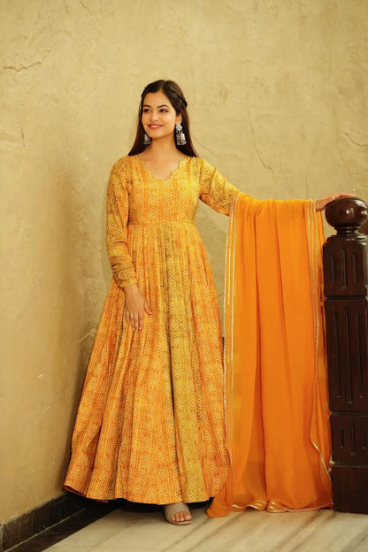 Beautiful and Stylish Full Flair Gown for Women In Yellow Color Desi Soul