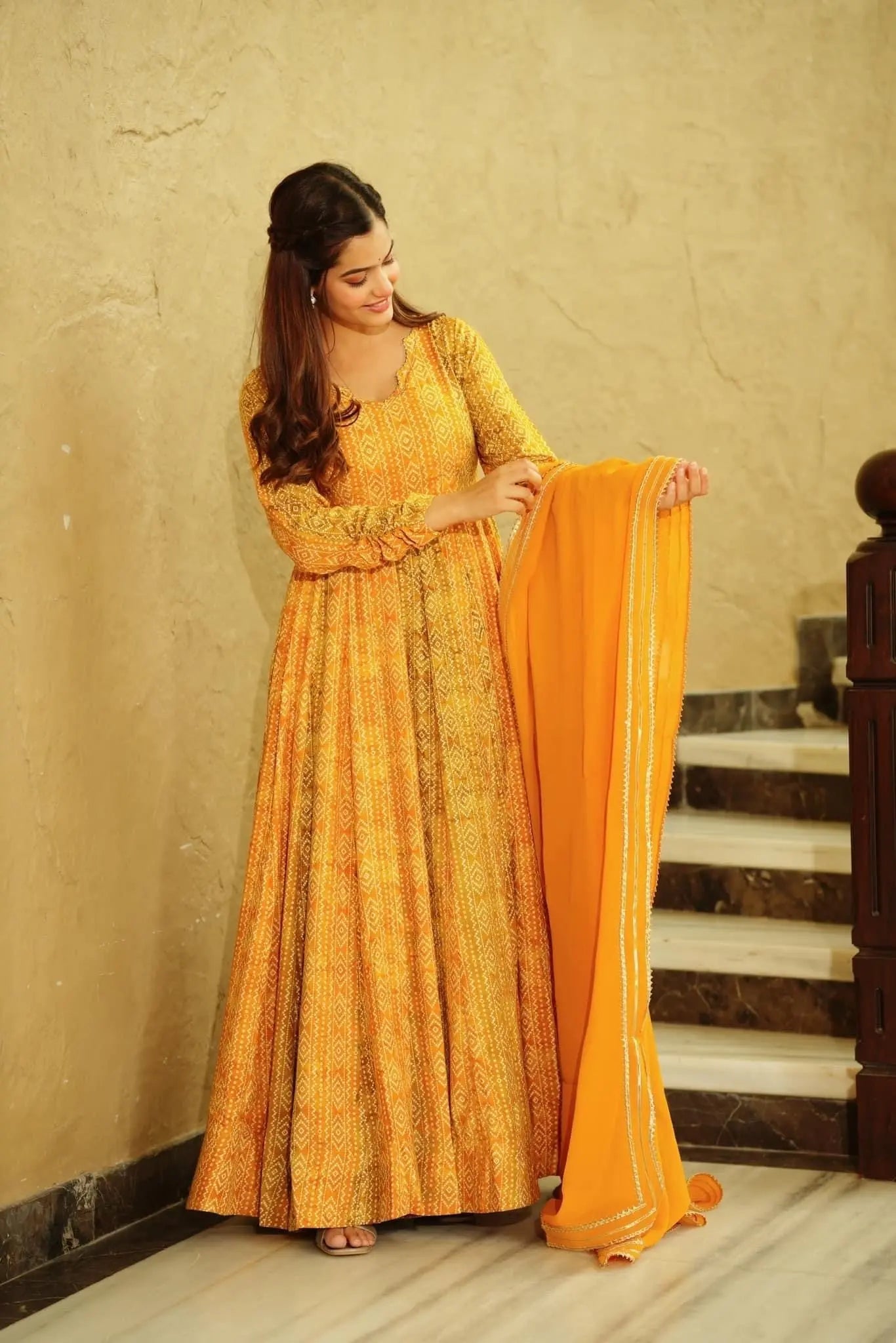 Beautiful and Stylish Full Flair Gown for Women In Yellow Color Desi Soul