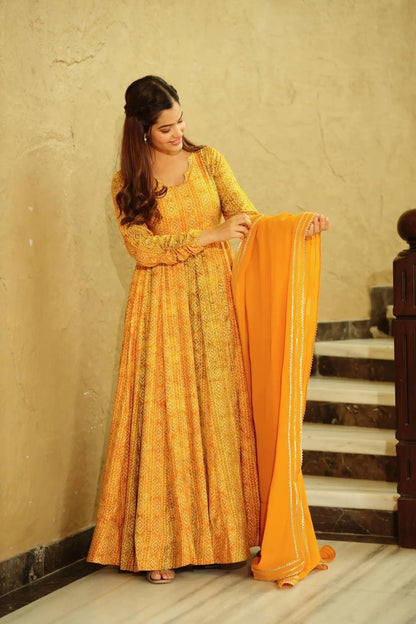 Beautiful and Stylish Full Flair Gown for Women In Yellow Color Desi Soul