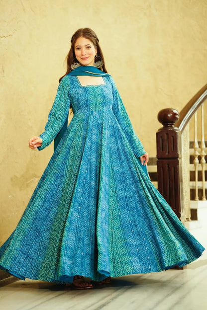 Blue Color Beautiful and Stylish Full Flair Gown for Women Desi Soul