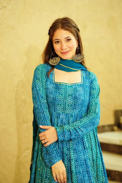 Blue Color Beautiful and Stylish Full Flair Gown for Women Desi Soul