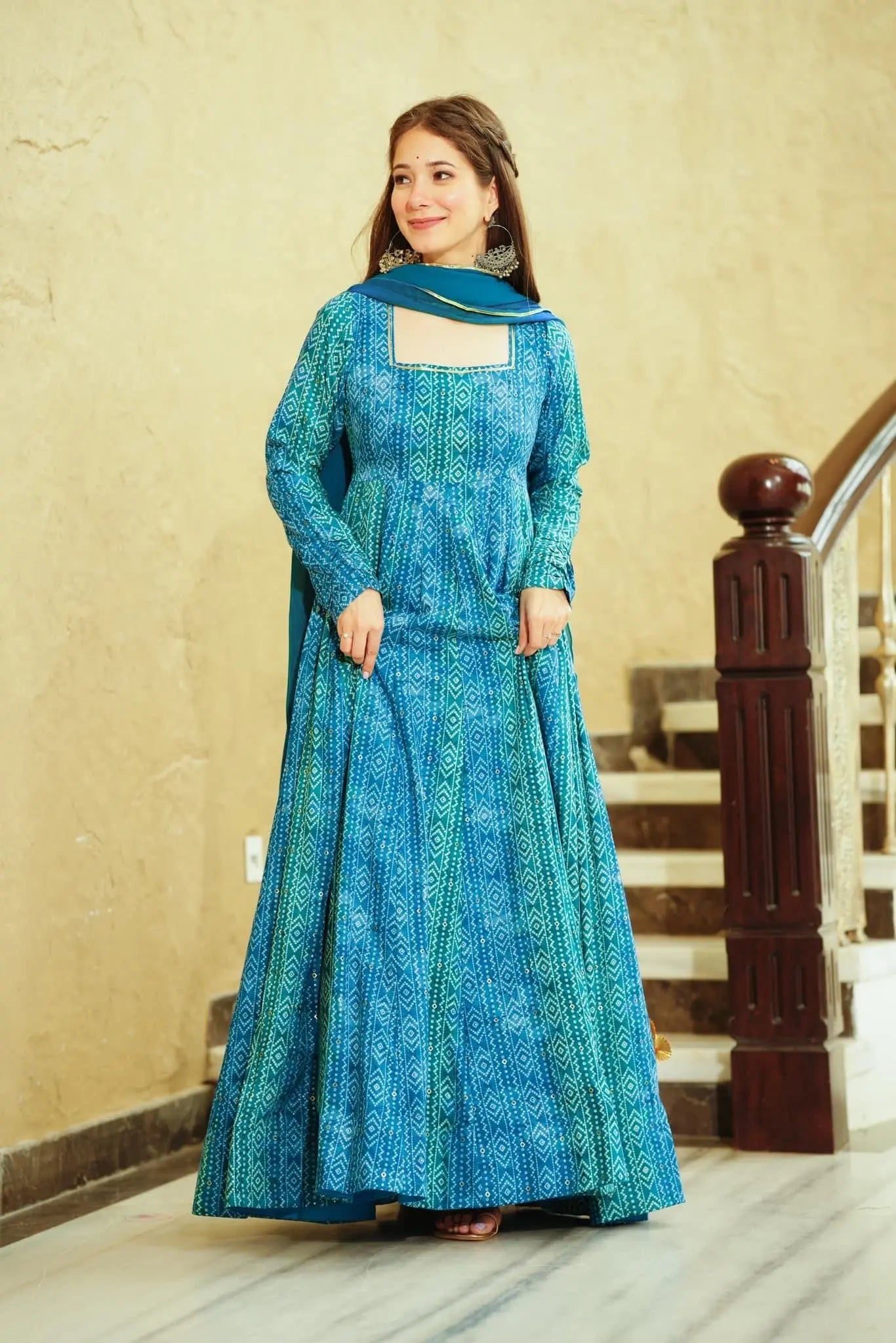 Blue Color Beautiful and Stylish Full Flair Gown for Women Desi Soul