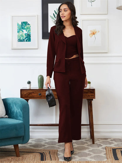 WINE JACKET TOP AND TROUSER 3 PIECE CO-ORD SET Desi Soul