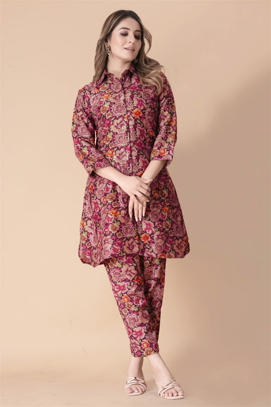 Floral Print Tunic & Pant Co-Ord Set Desi Soul