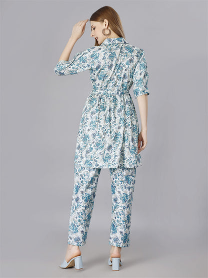 Printed Blue 2-Piece Shirt & Trousers Set Desi Soul