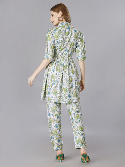 Printed Green 2-Piece Shirt & Trousers Set Desi Soul