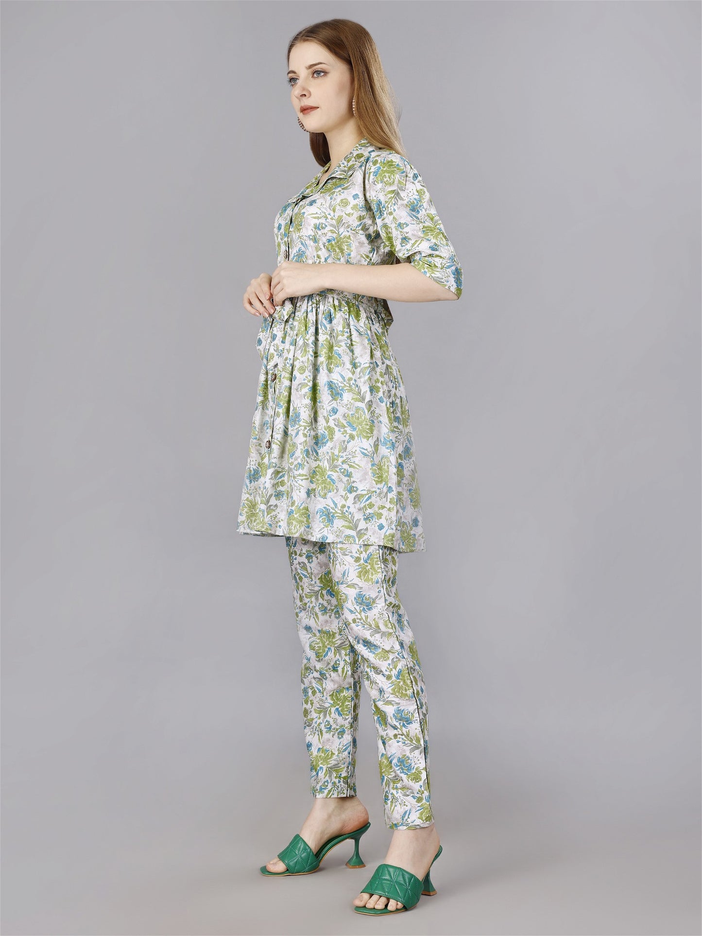 Printed Green 2-Piece Shirt & Trousers Set Desi Soul