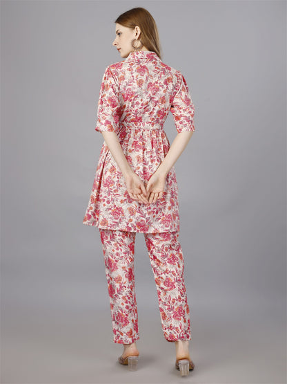 Printed Pink 2-Piece Shirt & Trousers Set Desi Soul