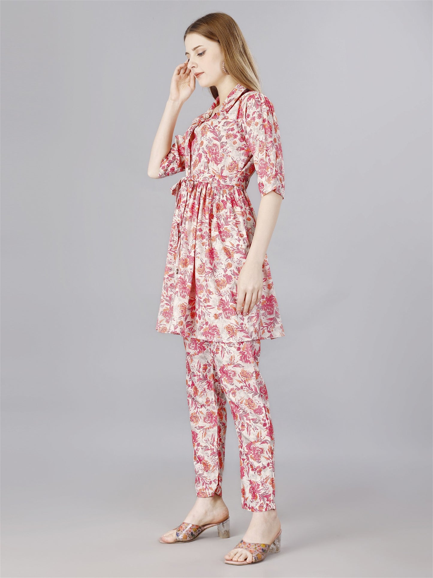 Printed Pink 2-Piece Shirt & Trousers Set Desi Soul