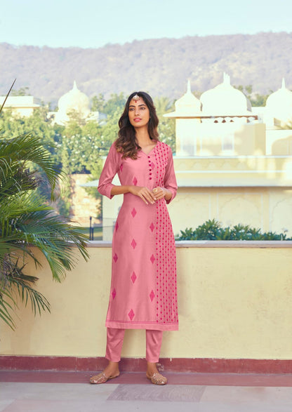 Pink Color Latest Roman Silk Kurti With Pant Desi Soul