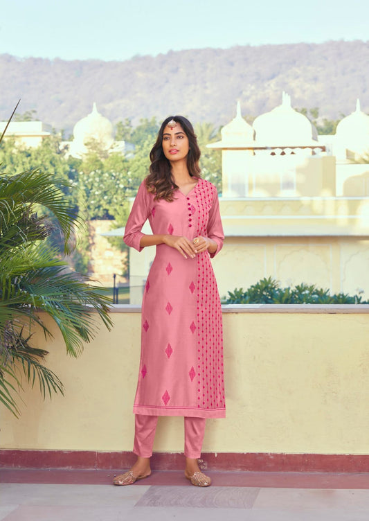 Pink Color Latest Roman Silk Kurti With Pant Desi Soul