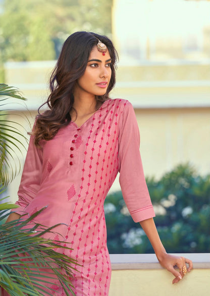 Pink Color Latest Roman Silk Kurti With Pant Desi Soul