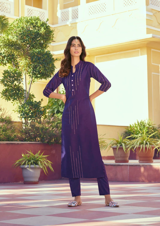 Purple Color Latest Roman Silk Kurti With Pant Desi Soul