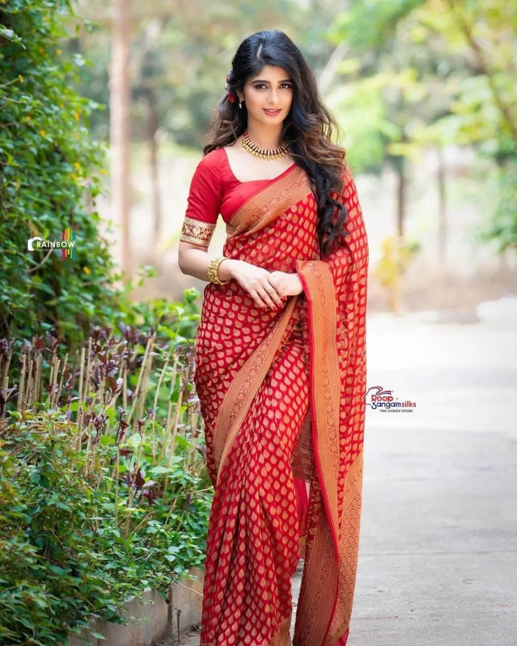 Beautiful Soft Lichi Silk Red saree Desi Soul