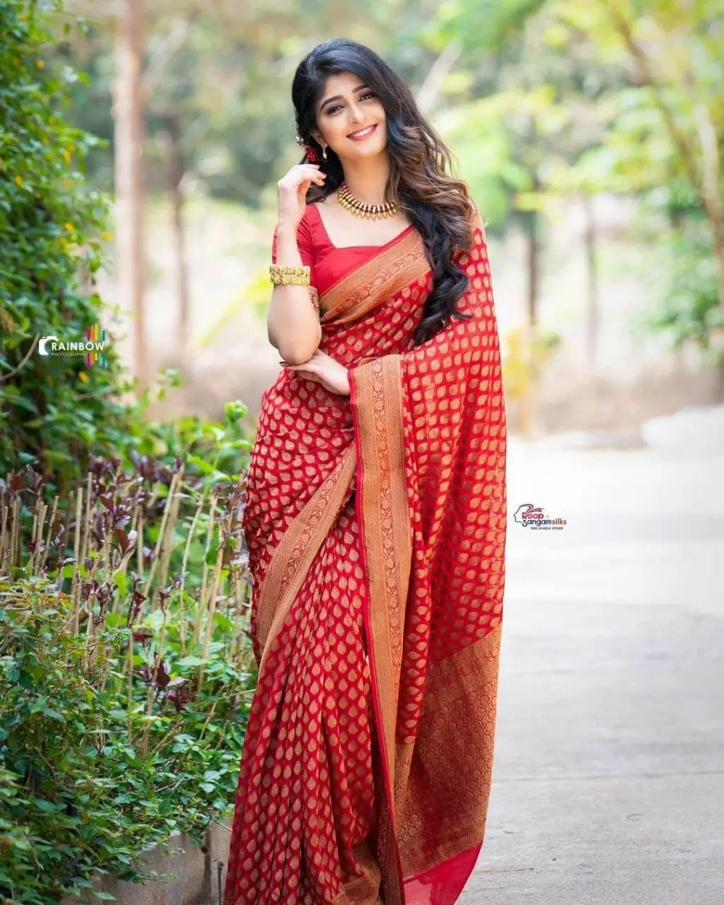 Beautiful Soft Lichi Silk Red saree Desi Soul