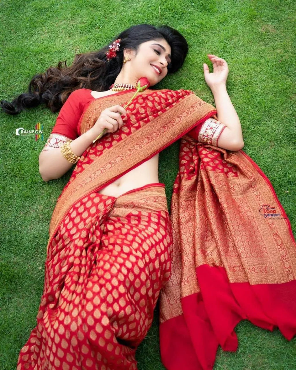 Beautiful Soft Lichi Silk Red saree Desi Soul