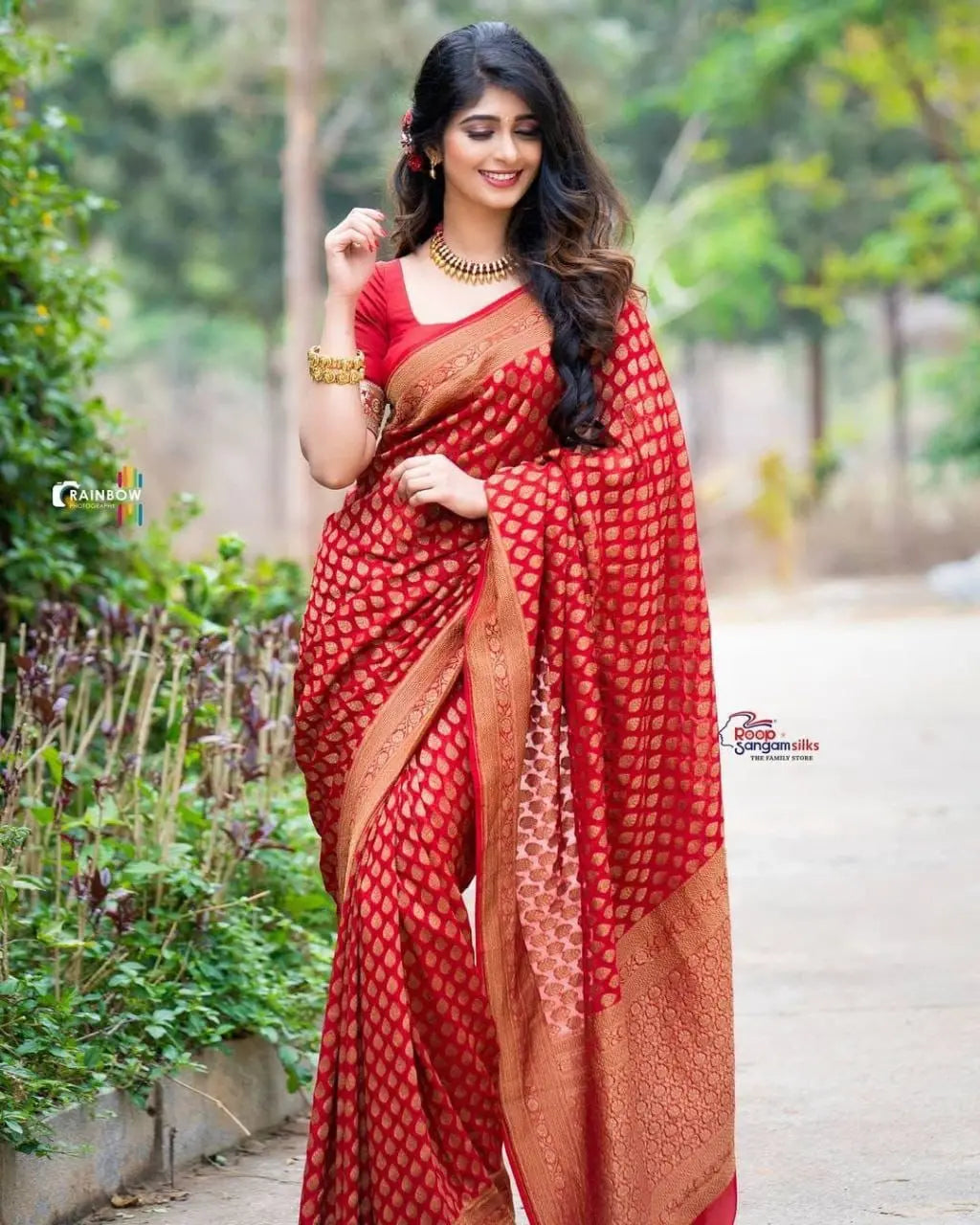 Beautiful Soft Lichi Silk Red saree Desi Soul