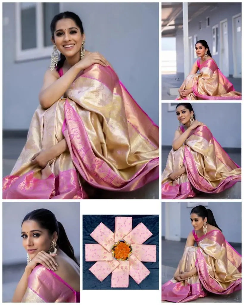 Soft Lichi Silk White and Pink Saree Desi Soul