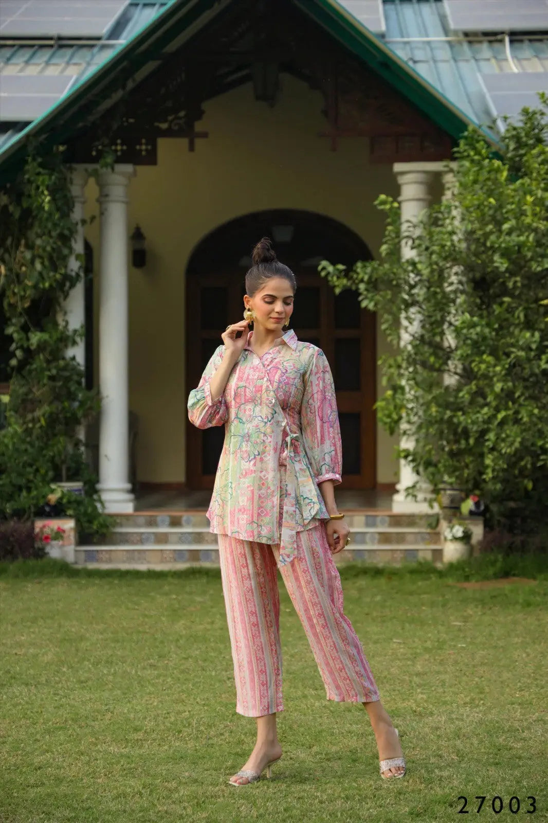 Pink Floral Digital Print Tunic With Pant Co-Ord Set Desi Soul