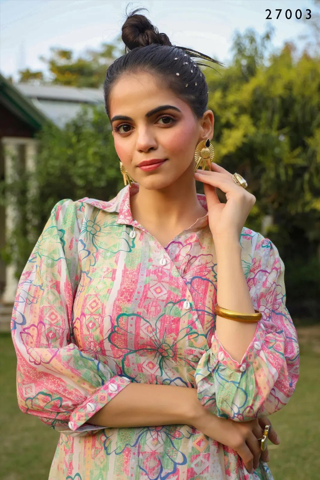 Pink Floral Digital Print Tunic With Pant Co-Ord Set Desi Soul